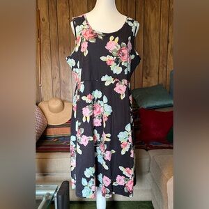 Black, Pink & Blue A-Line Sleeveless Midi Dress, XL